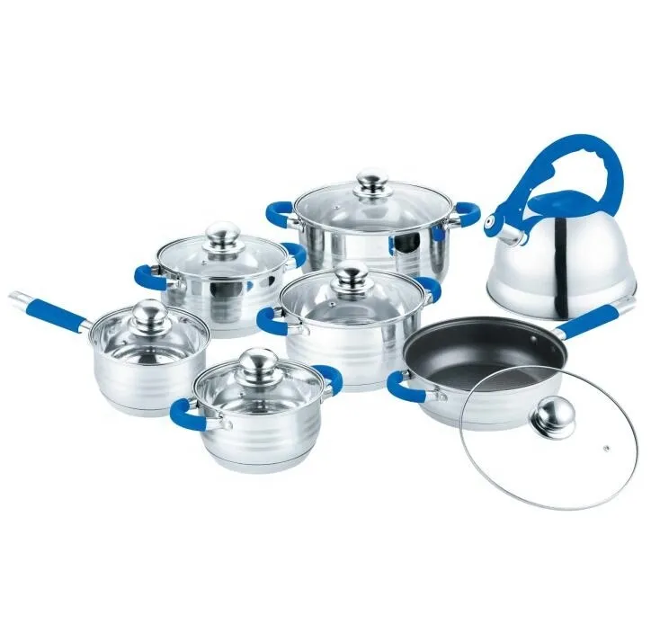 Conjunto de panelas 14PCS de aço inoxidável de qualidade com chaleira assobiando